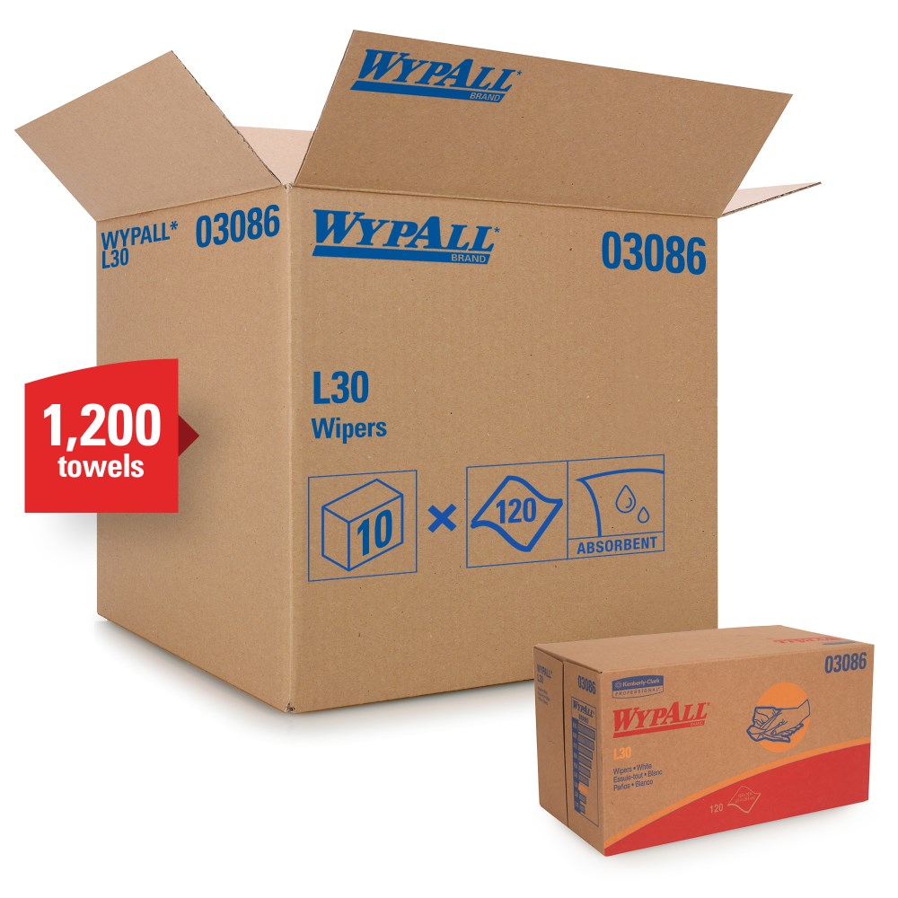 Kimberly Clark® Wypall® 03086 L30 Wipers, Pop-Up Box (10/120ct)
